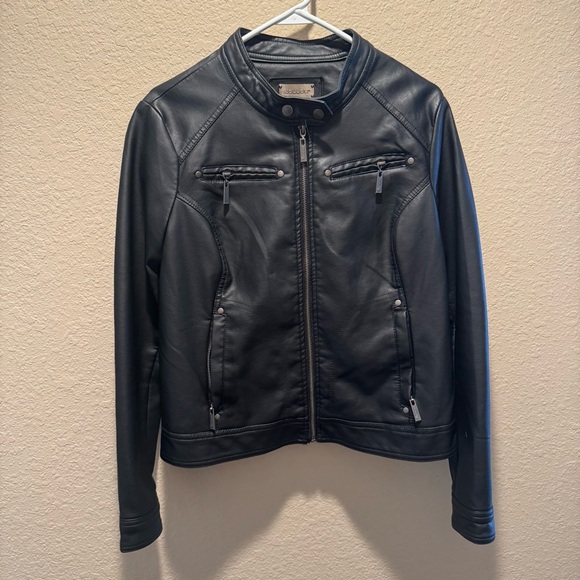 Faux-Leather Black Moto Jacket Size Large - Picture 5 of 9